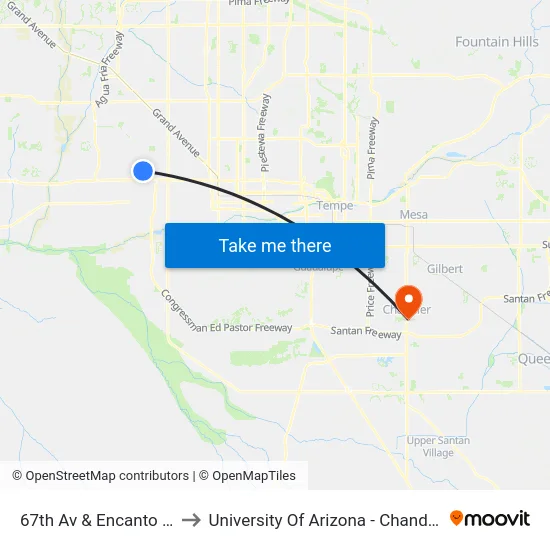 67th Av & Encanto Bl to University Of Arizona - Chandler map