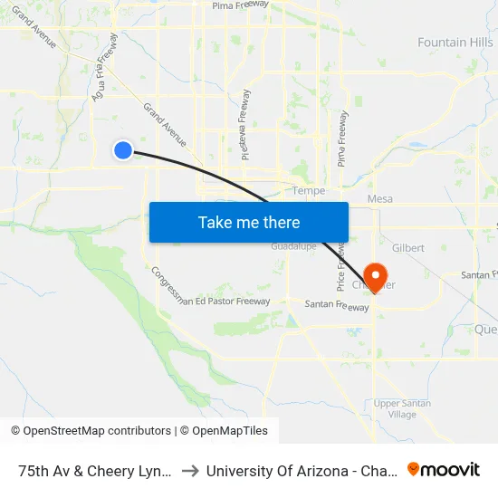 75th Av & Cheery Lynn Rd to University Of Arizona - Chandler map