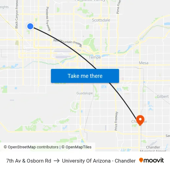 7th Av & Osborn Rd to University Of Arizona - Chandler map
