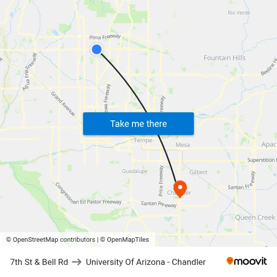 7th St & Bell Rd to University Of Arizona - Chandler map