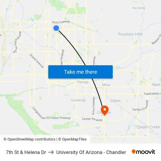 7th St & Helena Dr to University Of Arizona - Chandler map