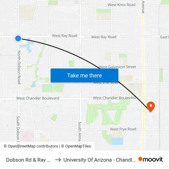 Dobson Rd & Ray Rd to University Of Arizona - Chandler map