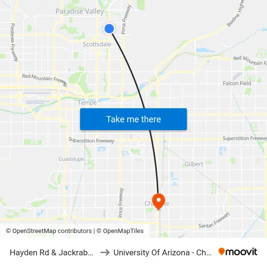Hayden Rd & Jackrabbit Rd to University Of Arizona - Chandler map