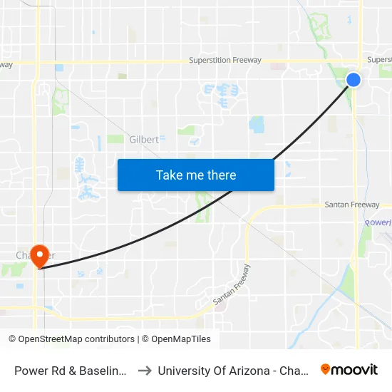 Power Rd & Baseline Rd to University Of Arizona - Chandler map