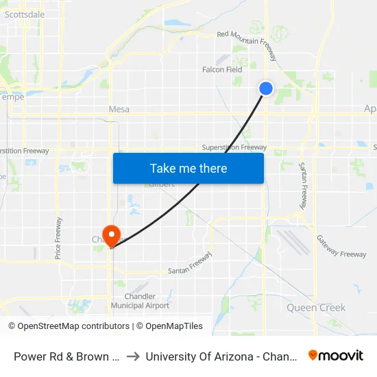 Power Rd & Brown Rd to University Of Arizona - Chandler map