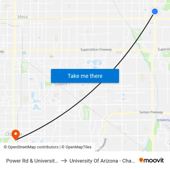 Power Rd & University Dr to University Of Arizona - Chandler map