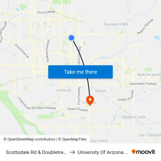 Scottsdale Rd & Doubletree Ranch Rd to University Of Arizona - Chandler map