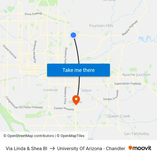Via Linda & Shea Bl to University Of Arizona - Chandler map