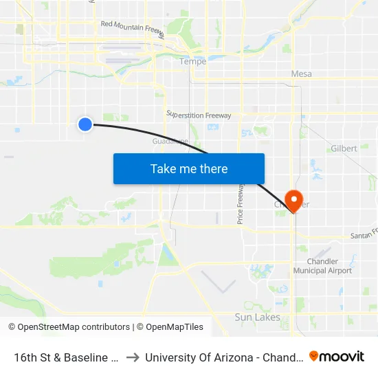 16th St & Baseline Rd to University Of Arizona - Chandler map
