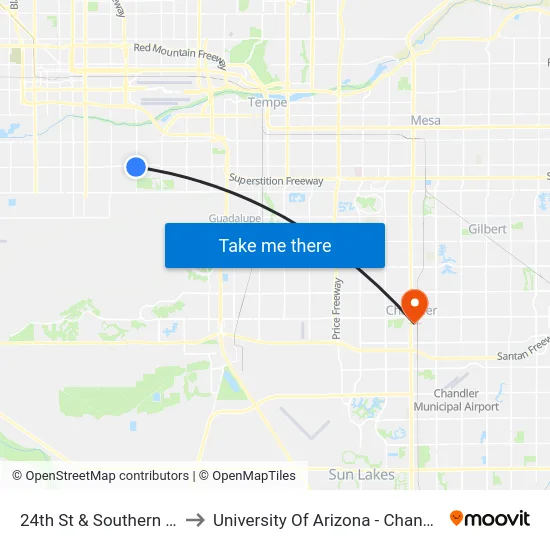 24th St & Southern Av to University Of Arizona - Chandler map