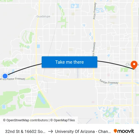 32nd St & 16602 South to University Of Arizona - Chandler map