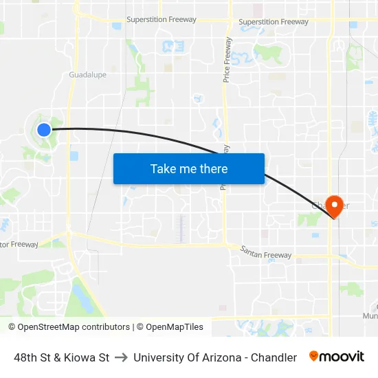 48th St & Kiowa St to University Of Arizona - Chandler map