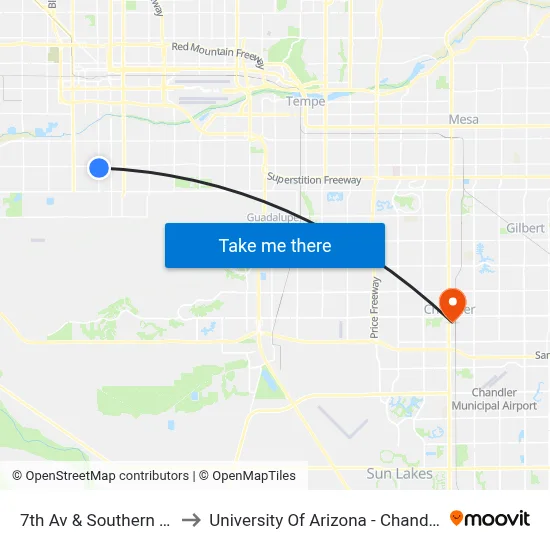 7th Av & Southern Av to University Of Arizona - Chandler map