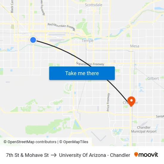 7th St & Mohave St to University Of Arizona - Chandler map
