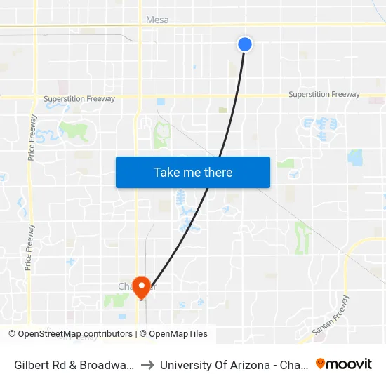 Gilbert Rd & Broadway Rd to University Of Arizona - Chandler map
