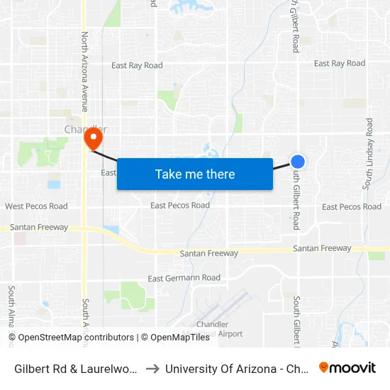 Gilbert Rd & Laurelwood Dr to University Of Arizona - Chandler map