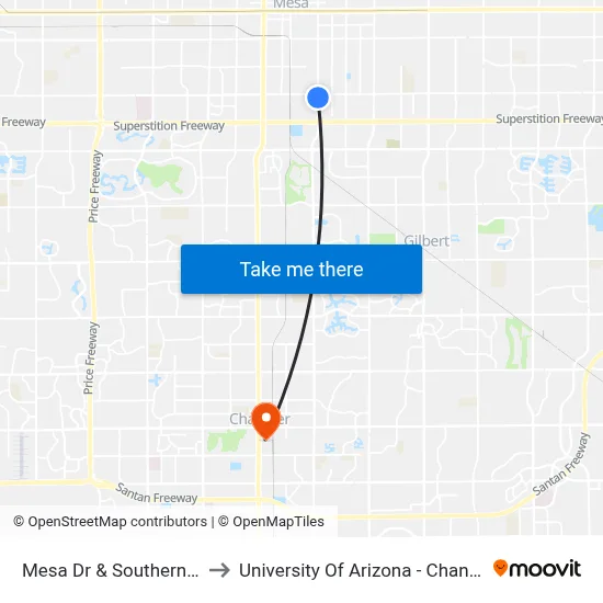 Mesa Dr & Southern Av to University Of Arizona - Chandler map