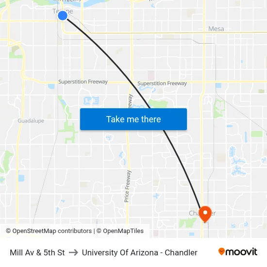 Mill Av & 5th St to University Of Arizona - Chandler map