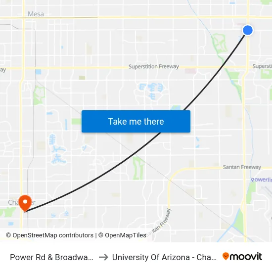 Power Rd & Broadway Rd to University Of Arizona - Chandler map