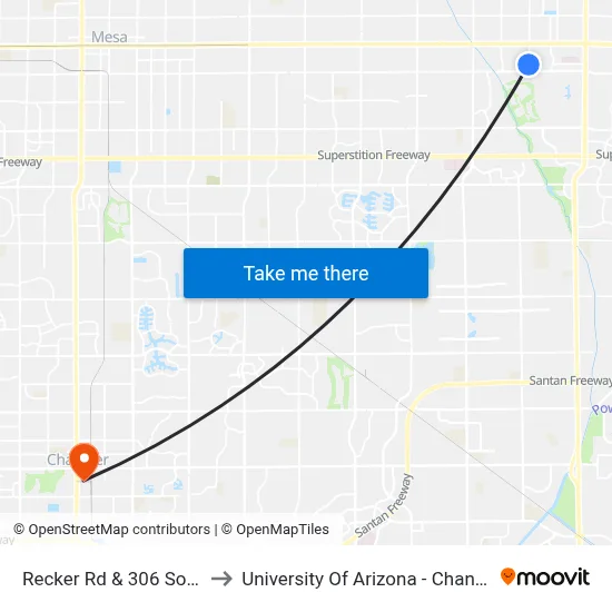 Recker Rd & 306 South to University Of Arizona - Chandler map