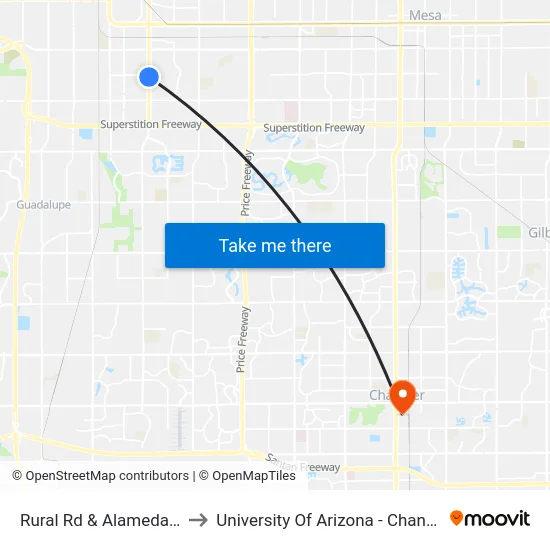 Rural Rd & Alameda Dr to University Of Arizona - Chandler map