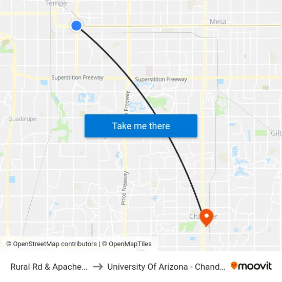 Rural Rd & Apache Bl to University Of Arizona - Chandler map