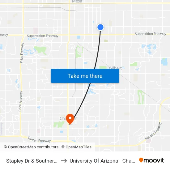 Stapley Dr & Southern Av to University Of Arizona - Chandler map