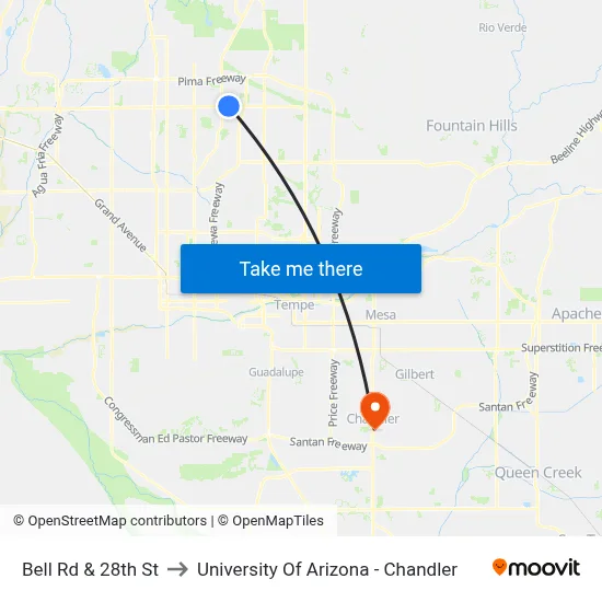 Bell Rd & 28th St to University Of Arizona - Chandler map