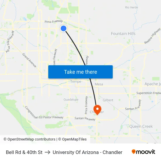 Bell Rd & 40th St to University Of Arizona - Chandler map