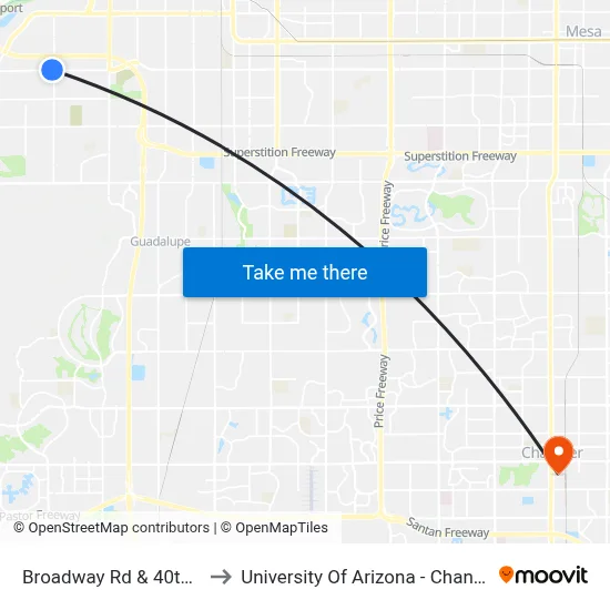 Broadway Rd & 40th St to University Of Arizona - Chandler map