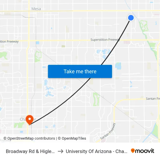 Broadway Rd & Higley Rd to University Of Arizona - Chandler map