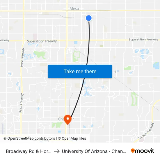 Broadway Rd & Horne to University Of Arizona - Chandler map
