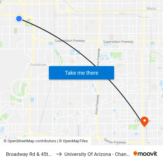 Broadway Rd & 45th St to University Of Arizona - Chandler map