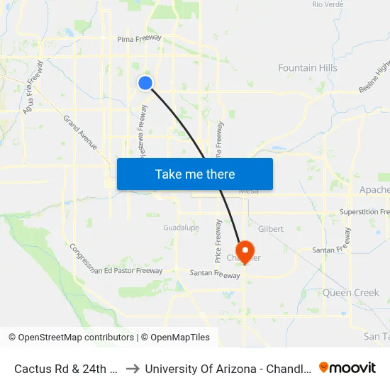 Cactus Rd & 24th St to University Of Arizona - Chandler map
