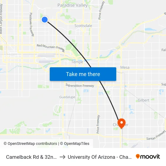 Camelback Rd & 32nd St to University Of Arizona - Chandler map