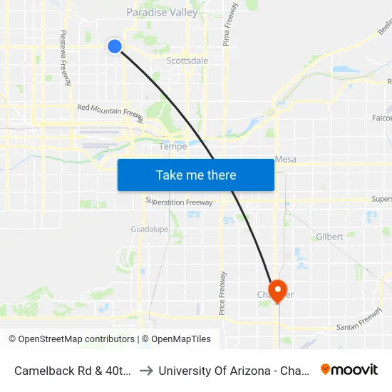 Camelback Rd & 40th St to University Of Arizona - Chandler map