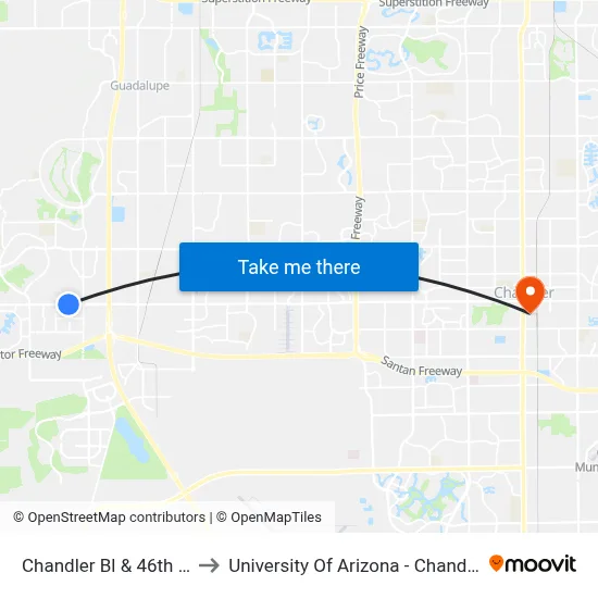 Chandler Bl & 46th St to University Of Arizona - Chandler map