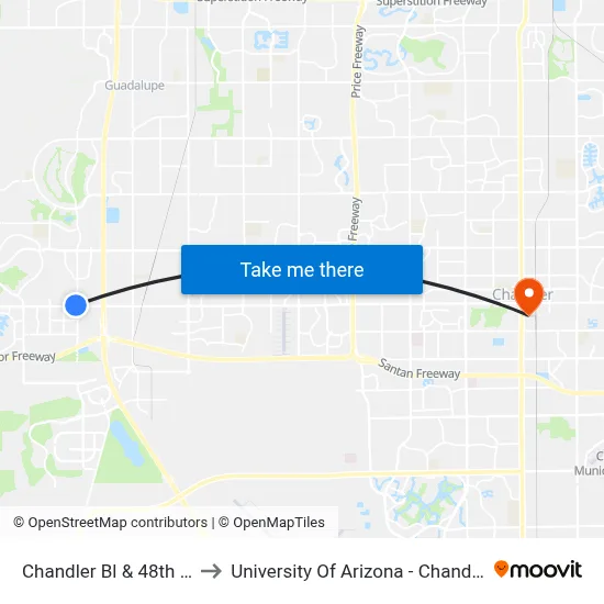 Chandler Bl & 48th St to University Of Arizona - Chandler map