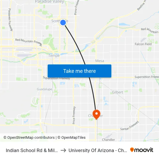 Indian School Rd & Miller Rd to University Of Arizona - Chandler map