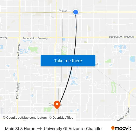 Main St & Horne to University Of Arizona - Chandler map