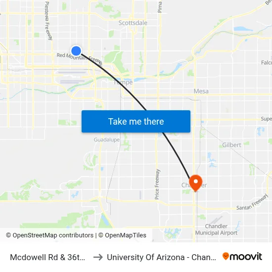 Mcdowell Rd & 36th St to University Of Arizona - Chandler map