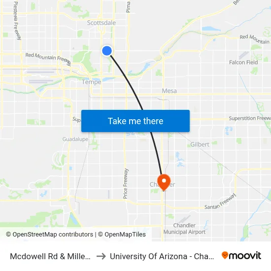 Mcdowell Rd & Miller Rd to University Of Arizona - Chandler map