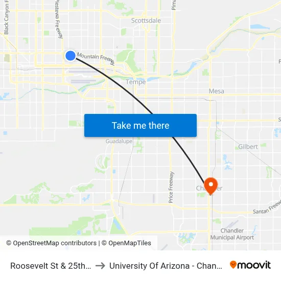 Roosevelt St & 25th Pl to University Of Arizona - Chandler map