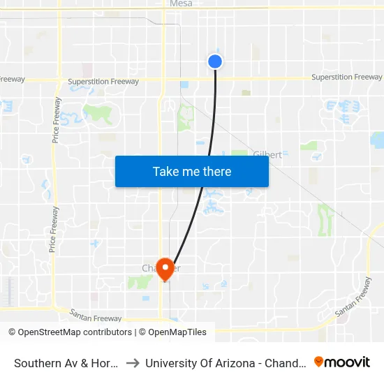 Southern Av & Horne to University Of Arizona - Chandler map