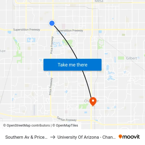 Southern Av & Price Rd to University Of Arizona - Chandler map