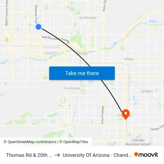 Thomas Rd & 20th St to University Of Arizona - Chandler map