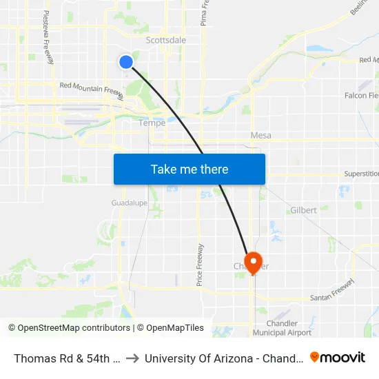 Thomas Rd & 54th St to University Of Arizona - Chandler map