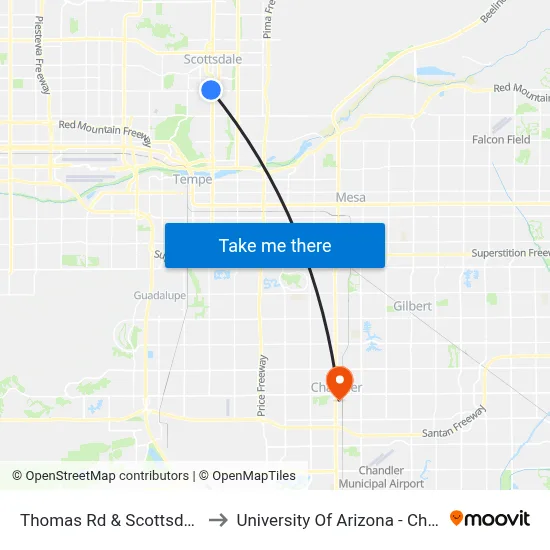 Thomas Rd & Scottsdale Rd to University Of Arizona - Chandler map