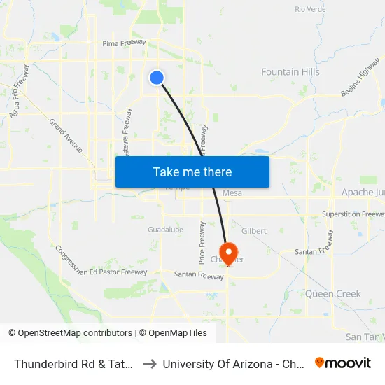 Thunderbird Rd & Tatum Bl to University Of Arizona - Chandler map