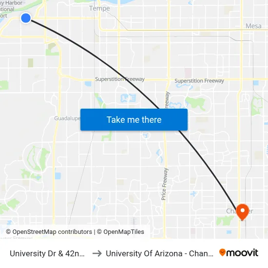 University Dr & 42nd St to University Of Arizona - Chandler map